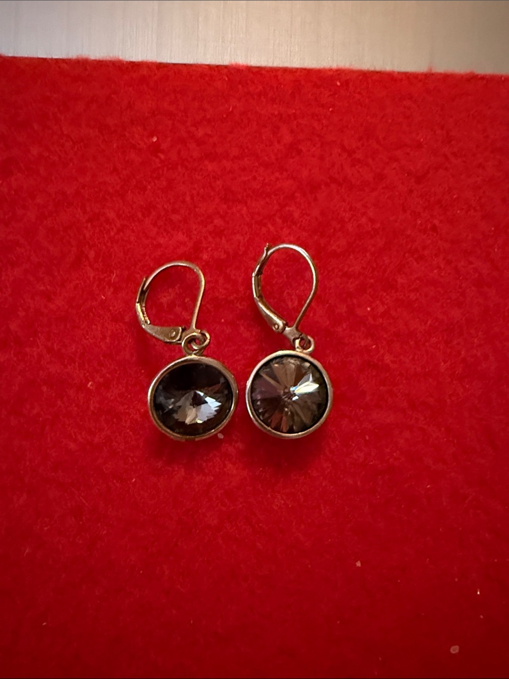 Vintage Brighton Smoky Gray Rivoli Crystal Leverback Earri